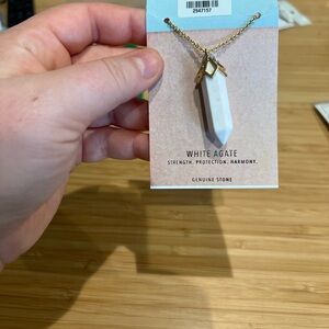 White Agate Crystal Necklace – Gold Chain (34”)